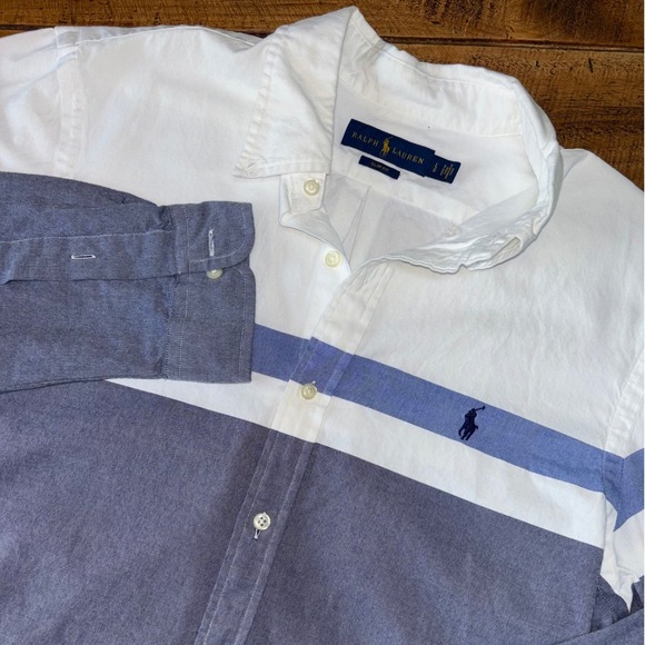 Ralph Lauren Other - Ralph Lauren Mens Slim Fit Cotton Color Block White Blue Button Down Shirt L